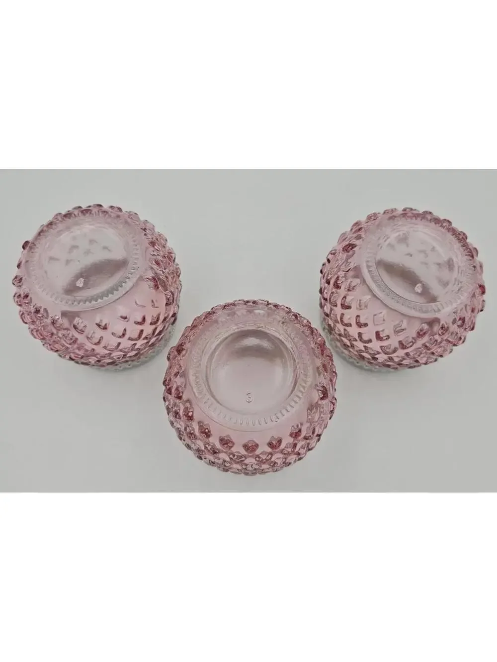 Set of 3 Pink Hobnail Glass Jars/Candle Holders w/Silver Bands